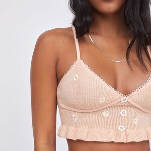 For Love And Lemons Embroidered Buds Tank Orange Large NEW